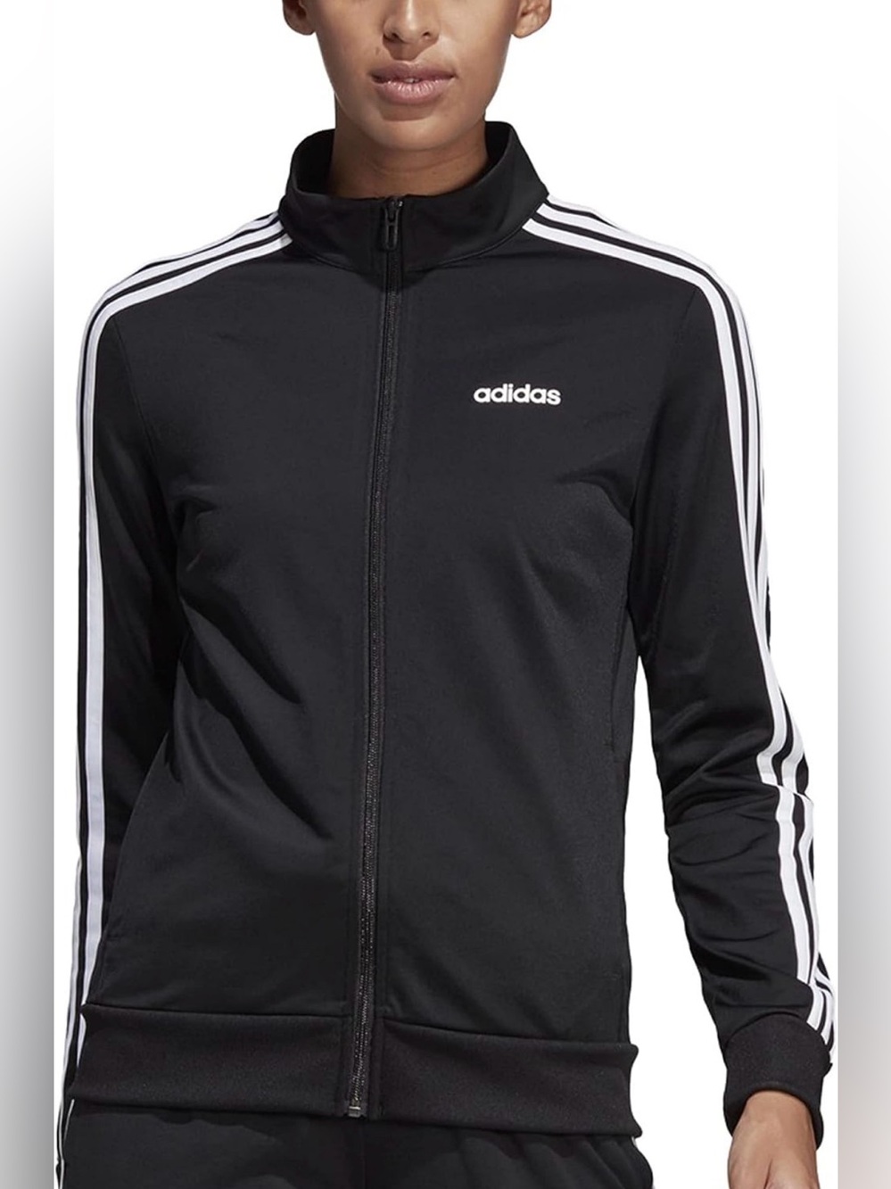 adidas Black Womens Track Jacket & Joggers with White Stripes